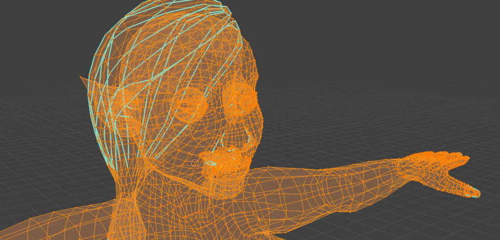 katarine'shead and arm wireframe in blender